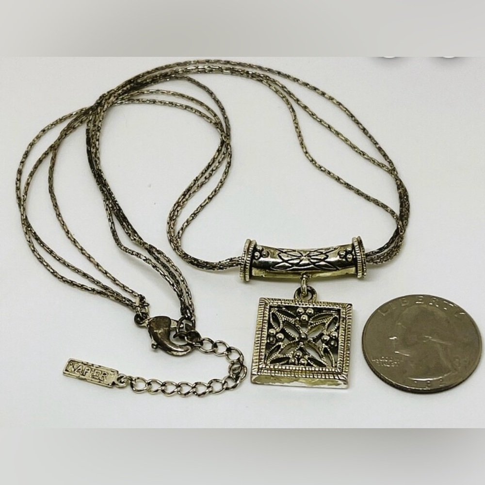 Vintage Napier silver tone filigree 3 strand necklace Women’s costume jewelry - Picture 5 of 6